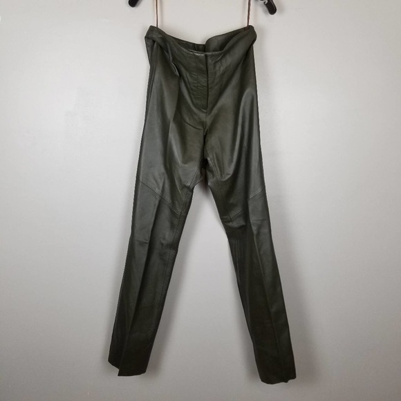 olive Leather suit set, Finity Studio, genuine leather pants and jacket size 8 - Picture 7 of 12